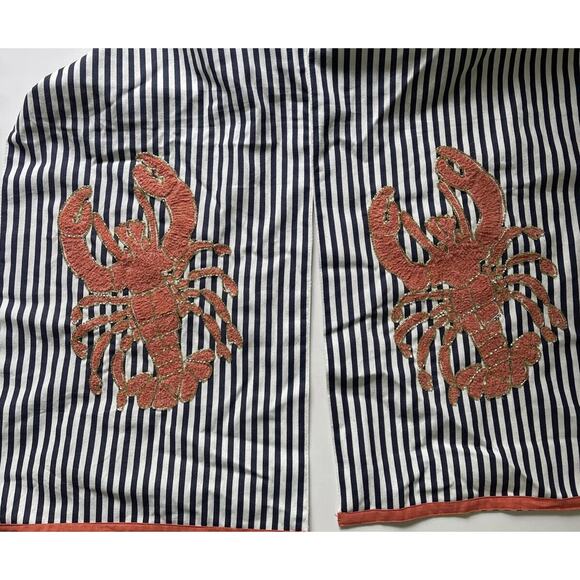 Pier 1 Imports Beaded Embroidered Lobster Blue Stripe Table Runner 13.5" x 72" - Picture 3 of 7